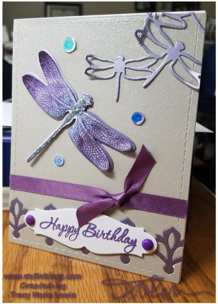 Purple Dragonfly Birthday Card| Tracy Marie Lewis | www.stuffnthingz.com