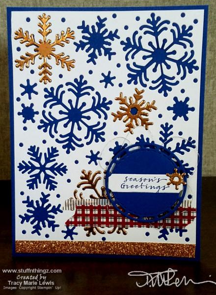 Snowflakes in Copper & Blueberry Bushel card front  | Tracy Marie Lewis | www.stuffnthingz.com