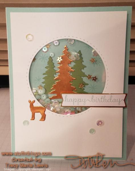 Copper Deer and Trees Shaker Birthday Card | Tracy Marie Lewis | www.stuffnthingz.com